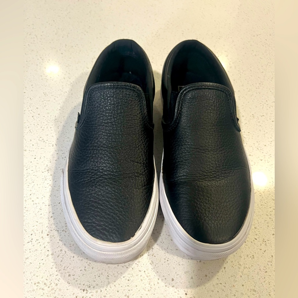 Black leather slip on Vans